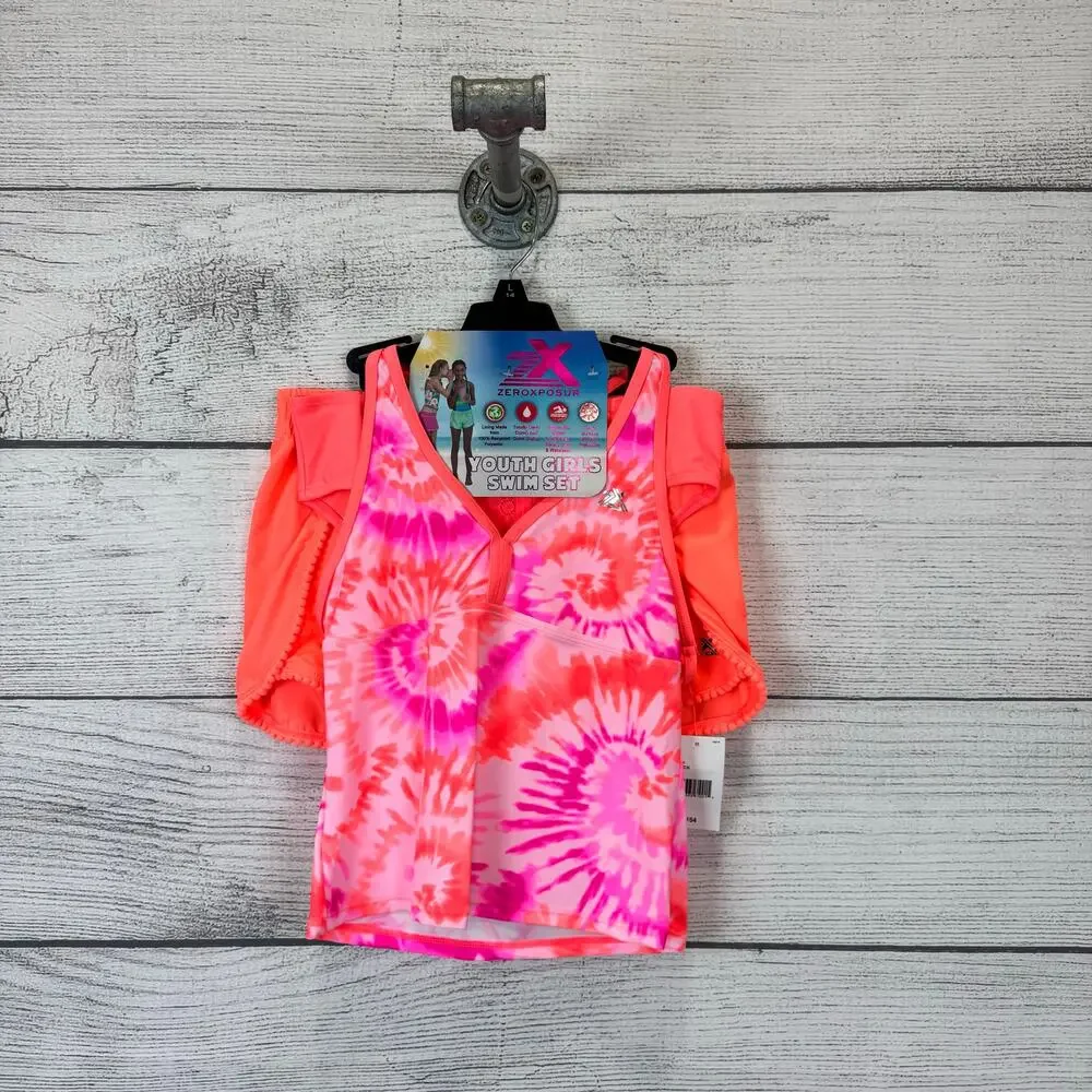 Zeroxposur Girl's Orange & Pink 3 Piece Swimwear Set Size Large (14)